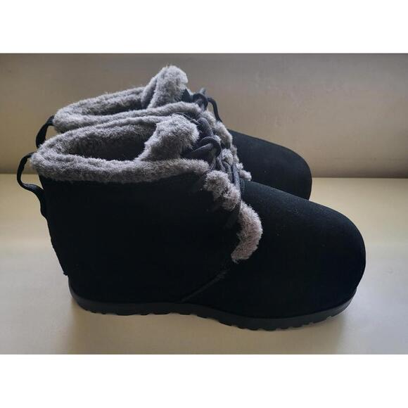 UGG PUMPED LACE UP BLACK SUEDE COMFORT WOMEN'S SLIPPERS SIZE US 10/UK 8  NEW - Picture 1 of 7
